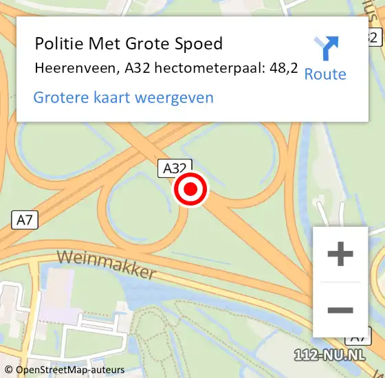 Locatie op kaart van de 112 melding: Politie Met Grote Spoed Naar Heerenveen, A32 hectometerpaal: 48,2 op 4 november 2022 16:06