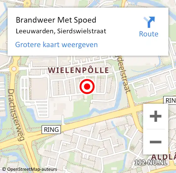 Locatie op kaart van de 112 melding: Brandweer Met Spoed Naar Leeuwarden, Sierdswielstraat op 4 november 2022 16:12