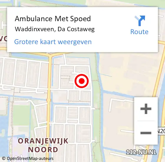 Locatie op kaart van de 112 melding: Ambulance Met Spoed Naar Waddinxveen, Da Costaweg op 4 november 2022 16:16