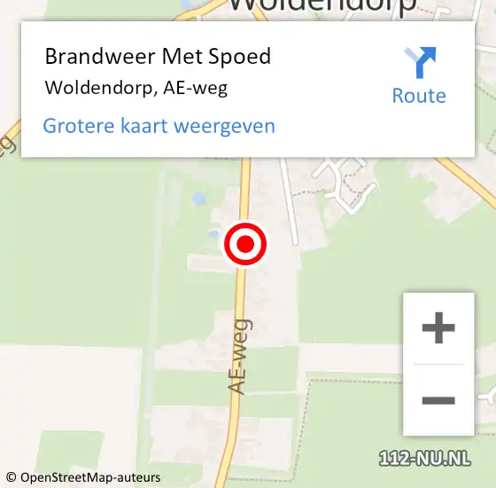 Locatie op kaart van de 112 melding: Brandweer Met Spoed Naar Woldendorp, AE-weg op 4 november 2022 16:24