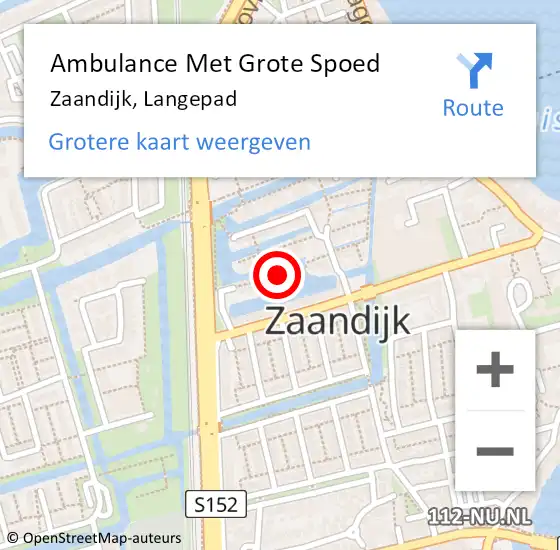 Locatie op kaart van de 112 melding: Ambulance Met Grote Spoed Naar Zaandijk, Langepad op 4 november 2022 16:32