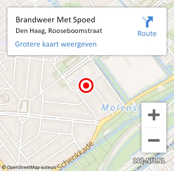 Locatie op kaart van de 112 melding: Brandweer Met Spoed Naar Den Haag, Rooseboomstraat op 4 november 2022 16:40