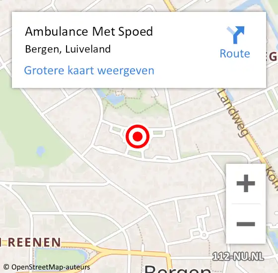 Locatie op kaart van de 112 melding: Ambulance Met Spoed Naar Bergen, Luiveland op 4 november 2022 16:59