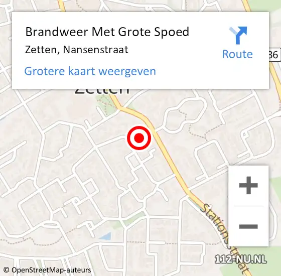 Locatie op kaart van de 112 melding: Brandweer Met Grote Spoed Naar Zetten, Nansenstraat op 4 november 2022 17:02