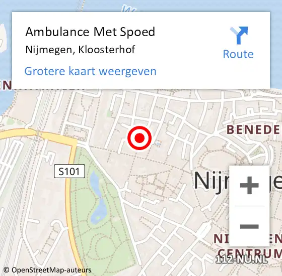 Locatie op kaart van de 112 melding: Ambulance Met Spoed Naar Nijmegen, Kloosterhof op 4 november 2022 17:07