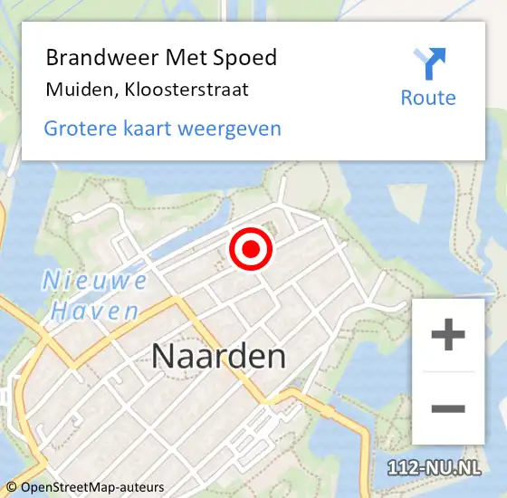 Locatie op kaart van de 112 melding: Brandweer Met Spoed Naar Muiden, Kloosterstraat op 4 november 2022 17:08