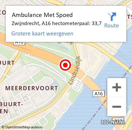 Locatie op kaart van de 112 melding: Ambulance Met Spoed Naar Heerhugowaard, A16 hectometerpaal: 33,7 op 4 november 2022 17:09