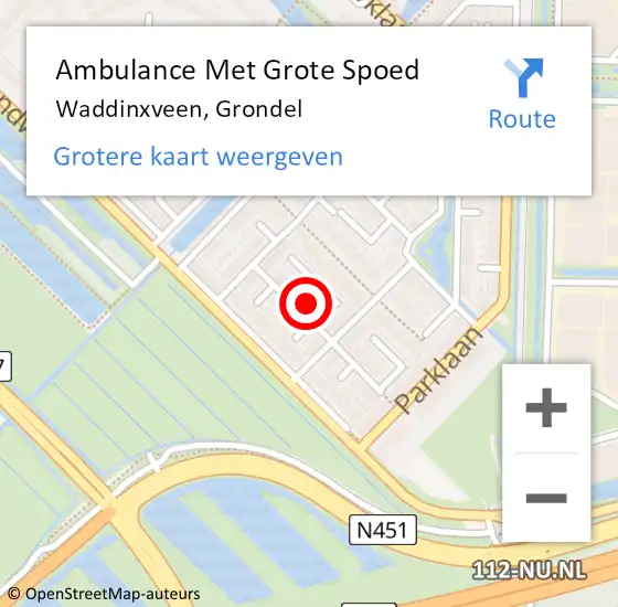 Locatie op kaart van de 112 melding: Ambulance Met Grote Spoed Naar Waddinxveen, Grondel op 4 november 2022 17:36