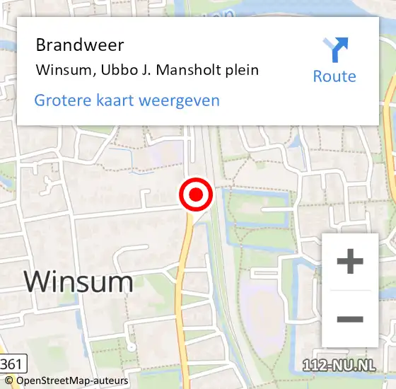 Locatie op kaart van de 112 melding: Brandweer Winsum, Ubbo J. Mansholt plein op 4 november 2022 17:45