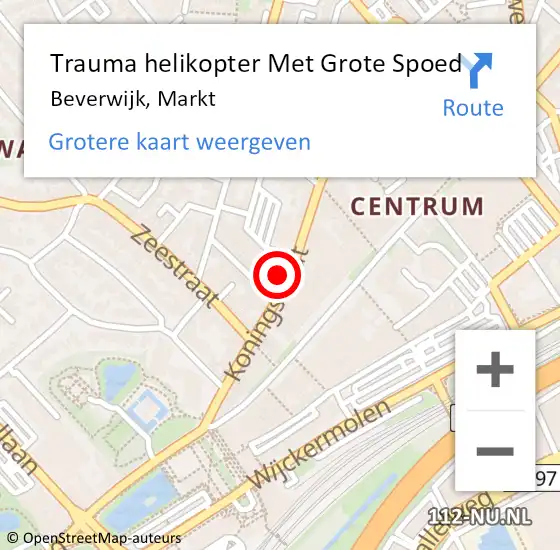 Locatie op kaart van de 112 melding: Trauma helikopter Met Grote Spoed Naar Beverwijk, Markt op 4 november 2022 17:48