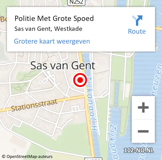 Locatie op kaart van de 112 melding: Politie Met Grote Spoed Naar Sas van Gent, Westkade op 4 november 2022 17:49