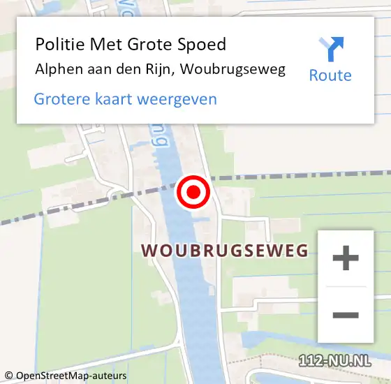 Locatie op kaart van de 112 melding: Politie Met Grote Spoed Naar Alphen aan den Rijn, Woubrugseweg op 4 november 2022 18:33