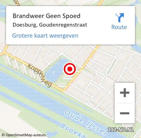 Locatie op kaart van de 112 melding: Brandweer Geen Spoed Naar Doesburg, Goudenregenstraat op 4 november 2022 18:43