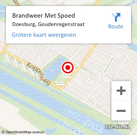 Locatie op kaart van de 112 melding: Brandweer Met Spoed Naar Doesburg, Goudenregenstraat op 4 november 2022 18:45