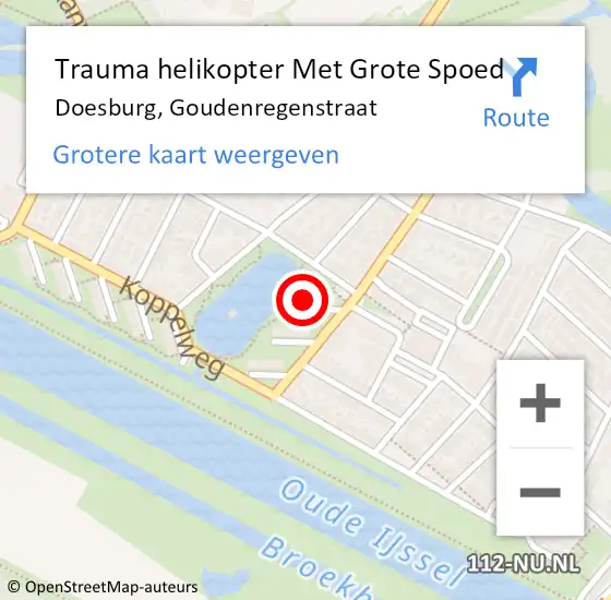 Locatie op kaart van de 112 melding: Trauma helikopter Met Grote Spoed Naar Doesburg, Goudenregenstraat op 4 november 2022 18:58