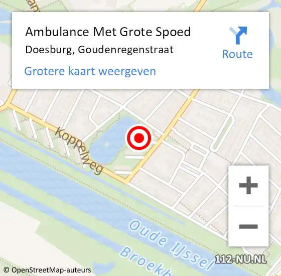 Locatie op kaart van de 112 melding: Ambulance Met Grote Spoed Naar Doesburg, Goudenregenstraat op 4 november 2022 18:58