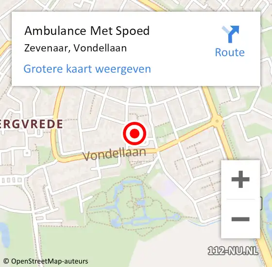 Locatie op kaart van de 112 melding: Ambulance Met Spoed Naar Zevenaar, Vondellaan op 4 november 2022 19:20