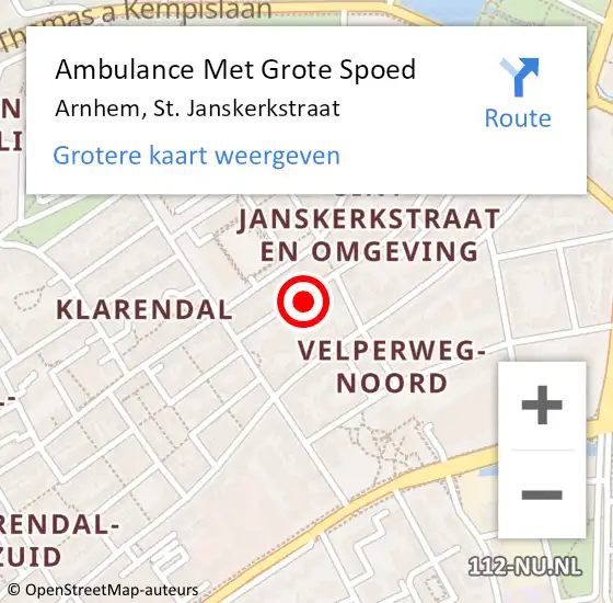 Locatie op kaart van de 112 melding: Ambulance Met Grote Spoed Naar Arnhem, St. Janskerkstraat op 4 november 2022 19:26