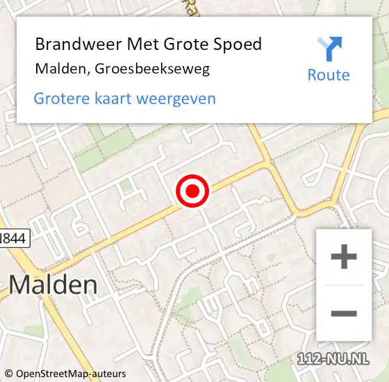 Locatie op kaart van de 112 melding: Brandweer Met Grote Spoed Naar Malden, Groesbeekseweg op 4 november 2022 19:27