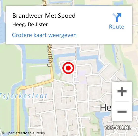 Locatie op kaart van de 112 melding: Brandweer Met Spoed Naar Heeg, De Jister op 4 november 2022 19:40