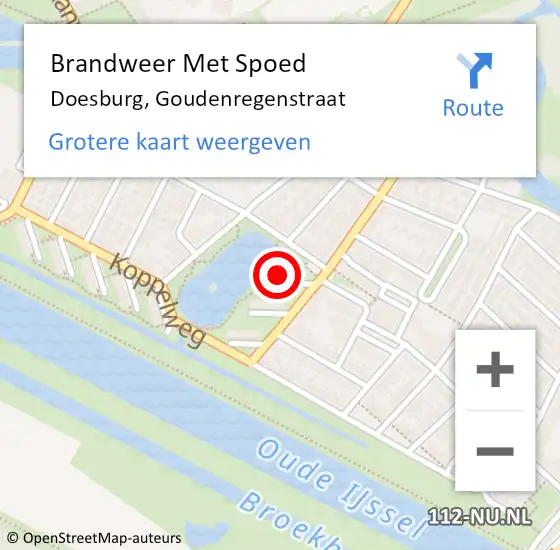 Locatie op kaart van de 112 melding: Brandweer Met Spoed Naar Doesburg, Goudenregenstraat op 4 november 2022 19:44