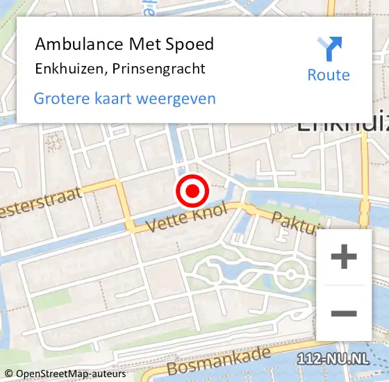 Locatie op kaart van de 112 melding: Ambulance Met Spoed Naar Enkhuizen, Prinsengracht op 4 november 2022 19:46