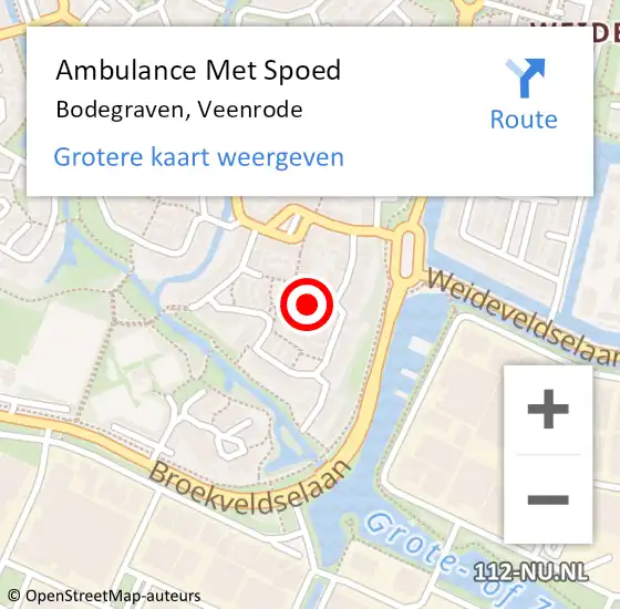 Locatie op kaart van de 112 melding: Ambulance Met Spoed Naar Bodegraven, Veenrode op 4 november 2022 19:53