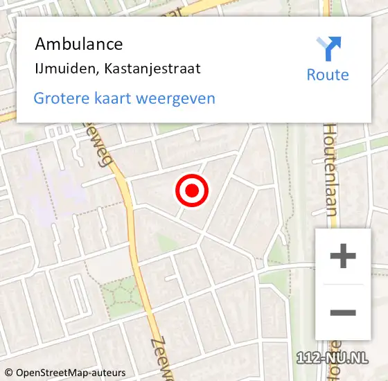 Locatie op kaart van de 112 melding: Ambulance IJmuiden, Kastanjestraat op 4 november 2022 20:20