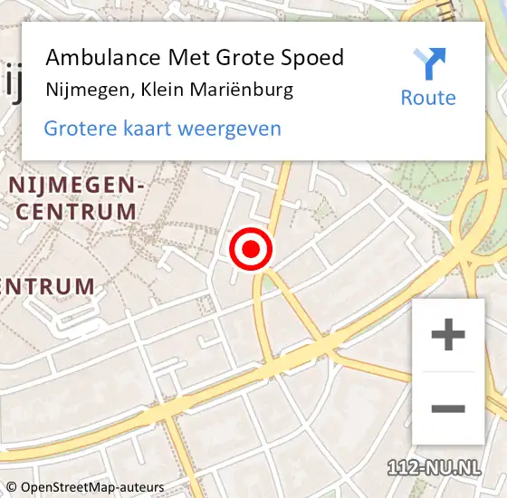 Locatie op kaart van de 112 melding: Ambulance Met Grote Spoed Naar Nijmegen, Klein Mariënburg op 4 november 2022 20:21