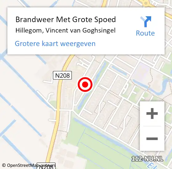 Locatie op kaart van de 112 melding: Brandweer Met Grote Spoed Naar Hillegom, Vincent van Goghsingel op 4 november 2022 21:08