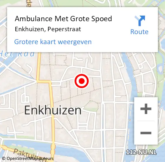 Locatie op kaart van de 112 melding: Ambulance Met Grote Spoed Naar Enkhuizen, Peperstraat op 4 november 2022 21:08