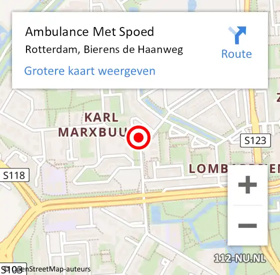 Locatie op kaart van de 112 melding: Ambulance Met Spoed Naar Rotterdam, Bierens de Haanweg op 4 november 2022 21:49