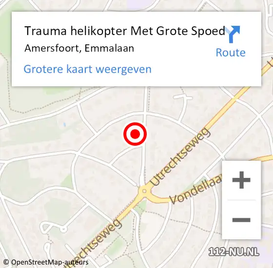 Locatie op kaart van de 112 melding: Trauma helikopter Met Grote Spoed Naar Amersfoort, Emmalaan op 4 november 2022 21:59