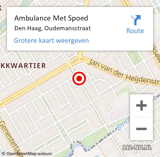 Locatie op kaart van de 112 melding: Ambulance Met Spoed Naar Den Haag, Oudemansstraat op 4 november 2022 22:03