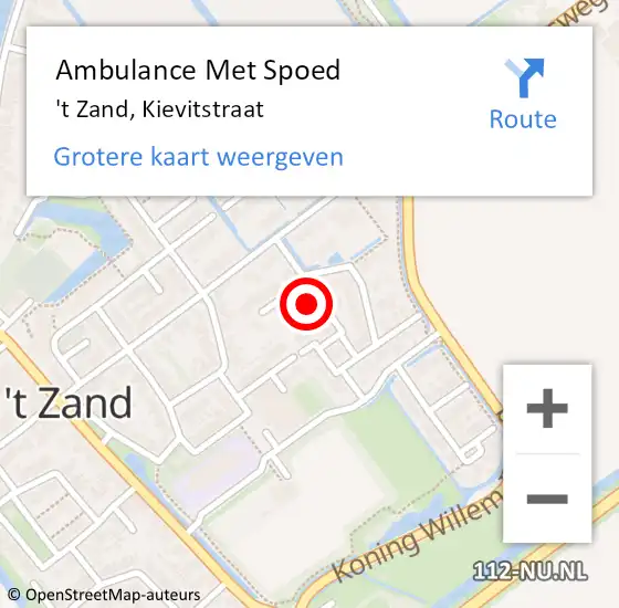 Locatie op kaart van de 112 melding: Ambulance Met Spoed Naar 't Zand, Kievitstraat op 4 november 2022 22:05