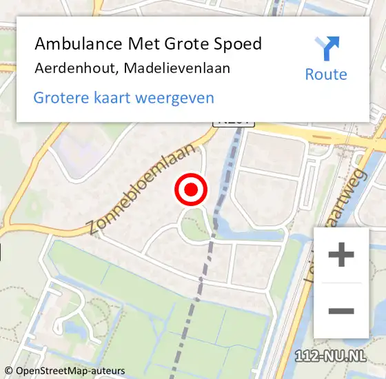 Locatie op kaart van de 112 melding: Ambulance Met Grote Spoed Naar Aerdenhout, Madelievenlaan op 4 november 2022 22:12