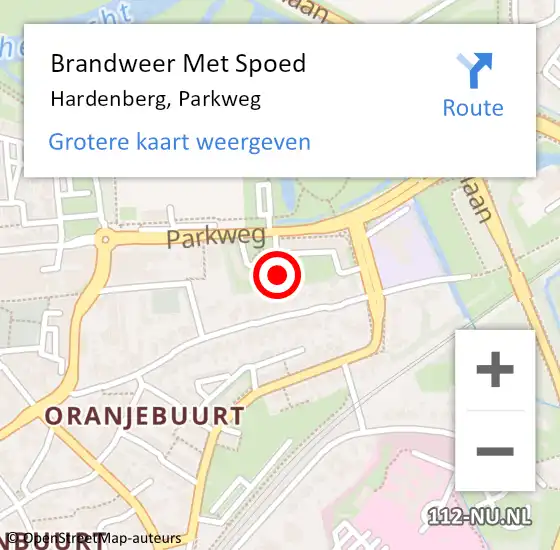 Locatie op kaart van de 112 melding: Brandweer Met Spoed Naar Hardenberg, Parkweg op 4 november 2022 22:35