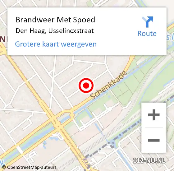 Locatie op kaart van de 112 melding: Brandweer Met Spoed Naar Den Haag, Usselincxstraat op 4 november 2022 22:42