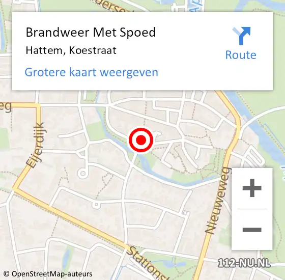 Locatie op kaart van de 112 melding: Brandweer Met Spoed Naar Hattem, Koestraat op 3 augustus 2014 23:12