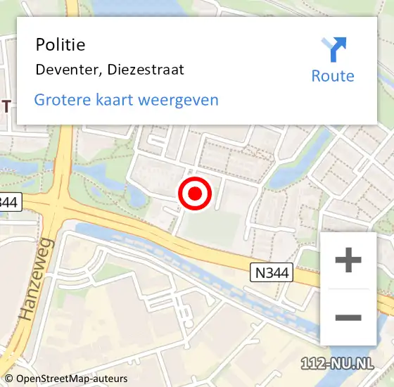 Locatie op kaart van de 112 melding: Politie Deventer, Diezestraat op 4 november 2022 23:54