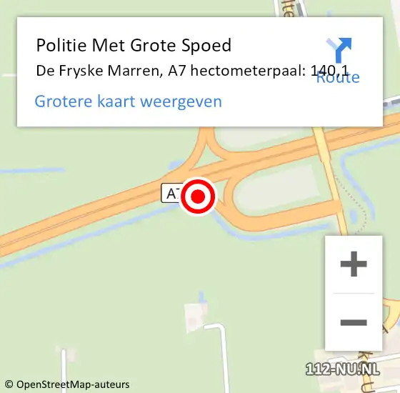 Locatie op kaart van de 112 melding: Politie Met Grote Spoed Naar De Fryske Marren, A7 hectometerpaal: 140,1 op 5 november 2022 00:04