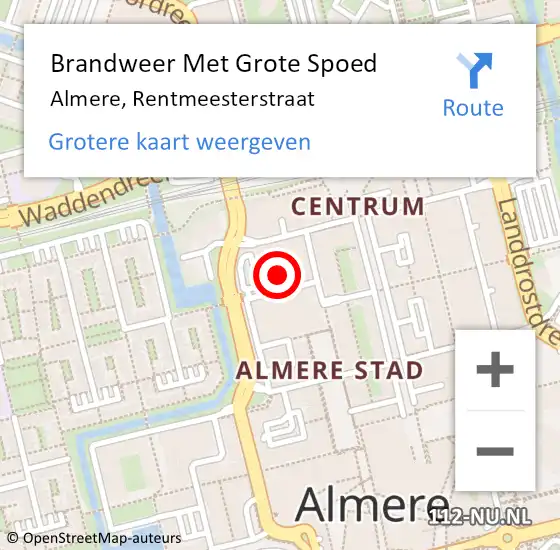 Locatie op kaart van de 112 melding: Brandweer Met Grote Spoed Naar Almere, Rentmeesterstraat op 5 november 2022 00:29
