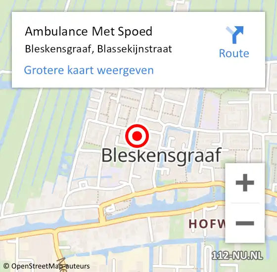 Locatie op kaart van de 112 melding: Ambulance Met Spoed Naar Bleskensgraaf, Blassekijnstraat op 5 november 2022 01:48