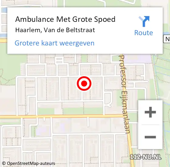 Locatie op kaart van de 112 melding: Ambulance Met Grote Spoed Naar Haarlem, Van de Beltstraat op 5 november 2022 02:56