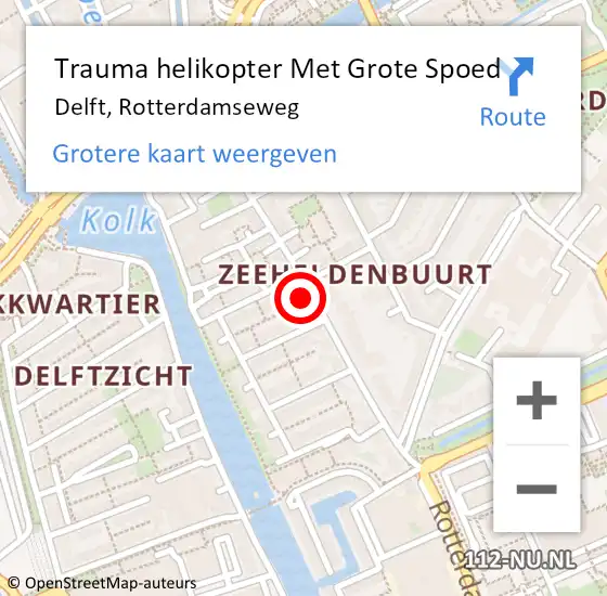 Locatie op kaart van de 112 melding: Trauma helikopter Met Grote Spoed Naar Delft, Rotterdamseweg op 5 november 2022 08:46