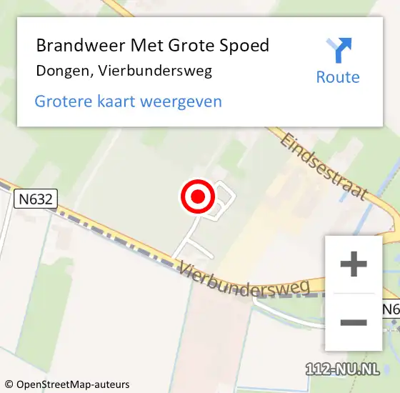 Locatie op kaart van de 112 melding: Brandweer Met Grote Spoed Naar Dongen, Vierbundersweg op 5 november 2022 08:56