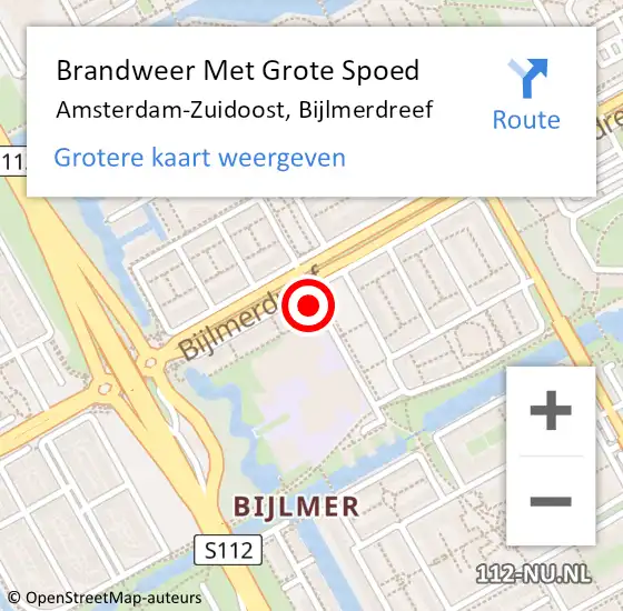 Locatie op kaart van de 112 melding: Brandweer Met Grote Spoed Naar Amsterdam-Zuidoost, Bijlmerdreef op 5 november 2022 09:07