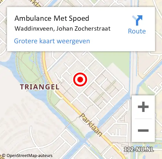 Locatie op kaart van de 112 melding: Ambulance Met Spoed Naar Waddinxveen, Johan Zocherstraat op 5 november 2022 09:09
