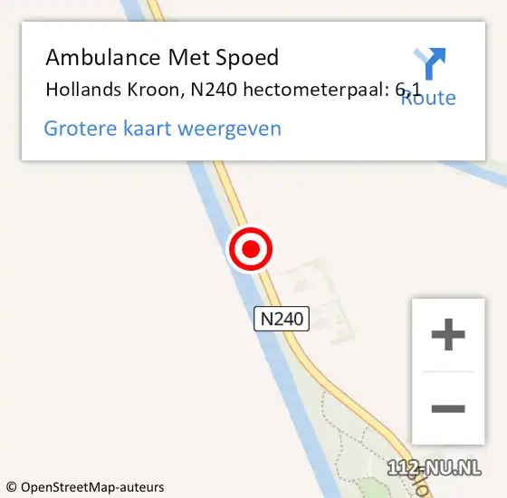 Locatie op kaart van de 112 melding: Ambulance Met Spoed Naar Hollands Kroon, N240 hectometerpaal: 6,1 op 5 november 2022 09:25