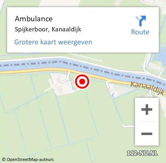 Locatie op kaart van de 112 melding: Ambulance Spijkerboor, Kanaaldijk op 5 november 2022 09:31